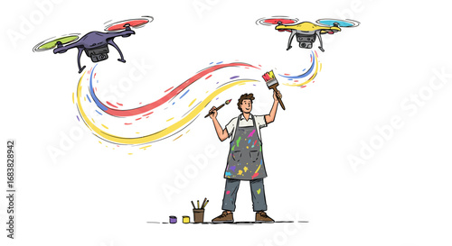 Innovative art with drones: creative artist painting in a modern style