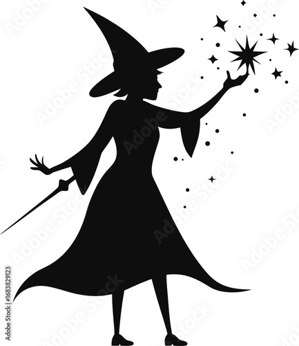 Witch Silhouette Casting Spell Sparks