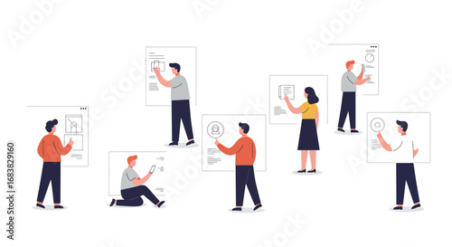 Team collaboration and digital planning with interactive screens in modern fl…