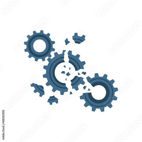 Disruption, Broken cog gear icon logo flat vector design