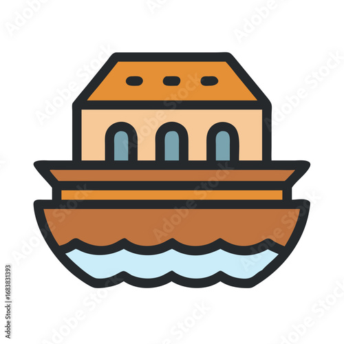 Noah's Ark floating on water in icon style