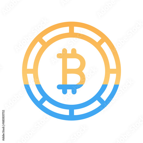 Minimalist bitcoin icon with segmented circle on black background