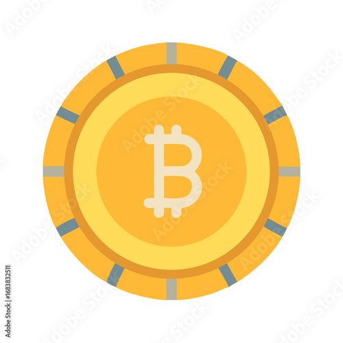 Isolated flat design Bitcoin coin with black background layout