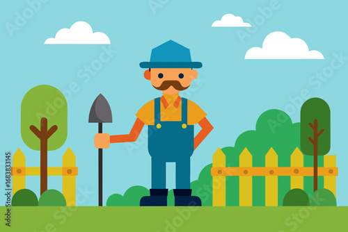 A simple cartoon of a gardener's yard vector illustration