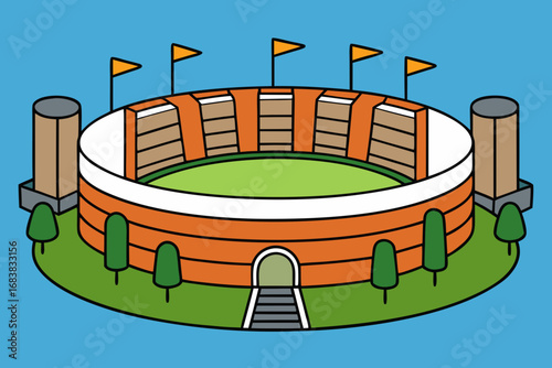 A large cartoon football stadium scene vector illustration