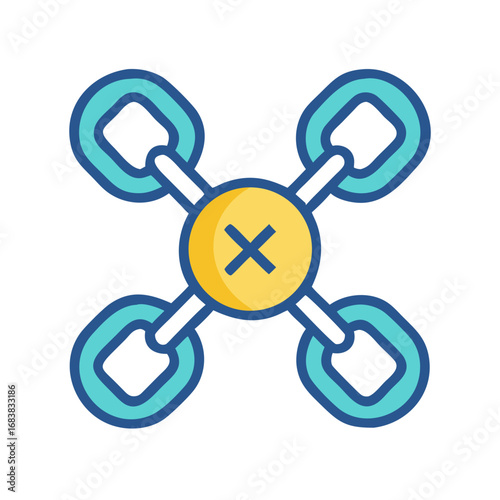Stylized cross chained circle concept graphic on black background