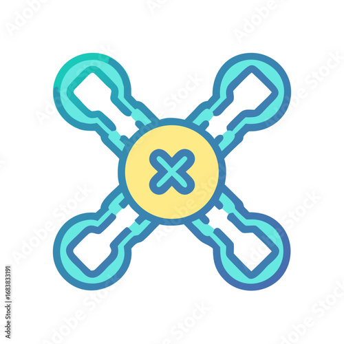 Aqua faucet handles cross centered on a black backdrop