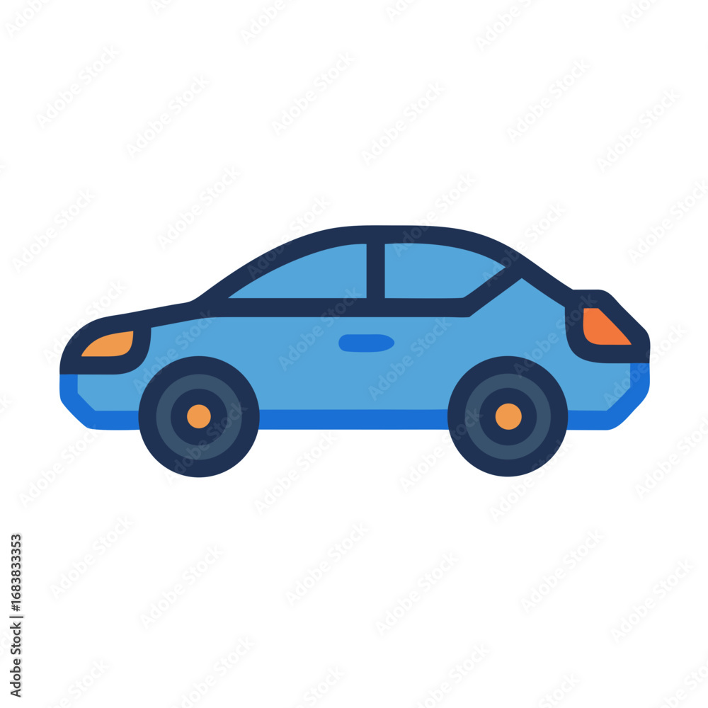Fototapeta premium Blue car icon with black background in flat style