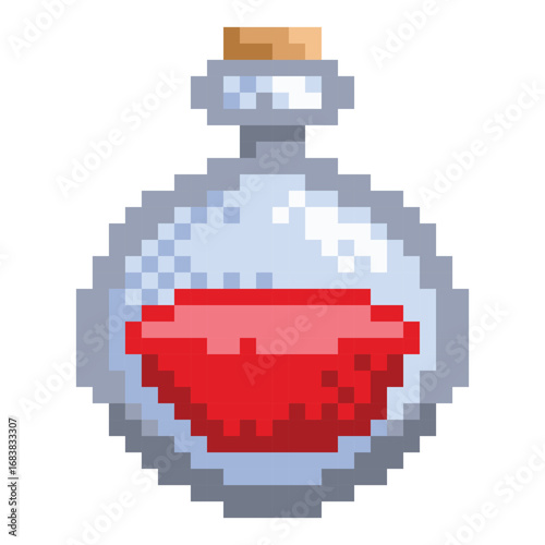 retro pixel art red potion bottle vector illustration