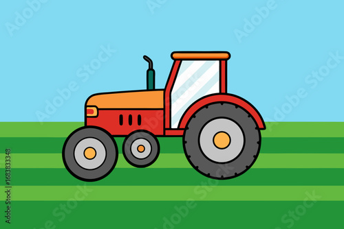 A simple cartoon background of a farm tractor in a field vector illustration