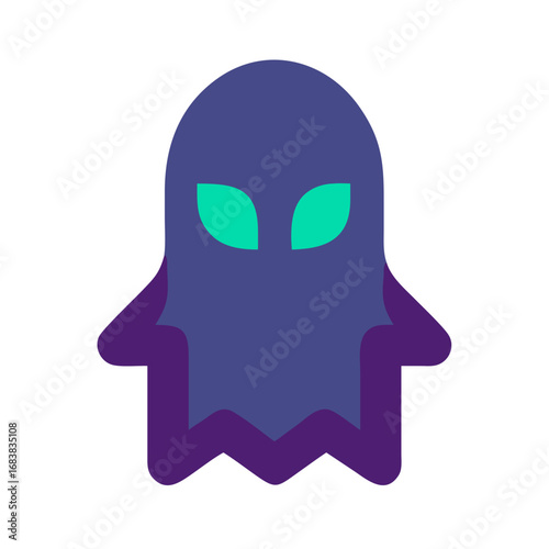 Flat design spooky ghost with glowing eyes illustration