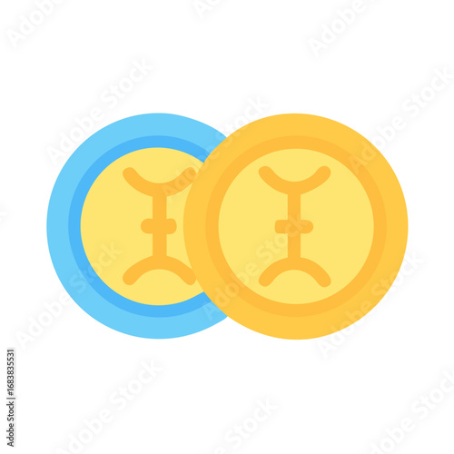 Two coins with symbol, blue and gold color scheme