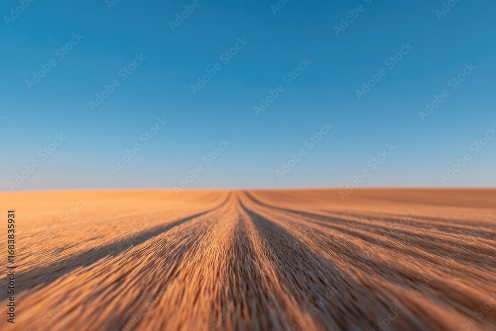 Naklejka premium Endless horizon stretches across golden fields under clear blue