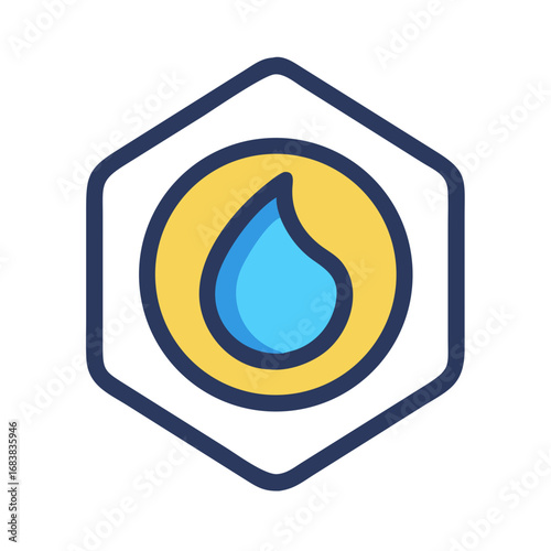 Abstract water drop encased in hexagon flat design icon