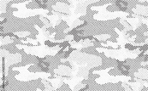 Abstract halftone seamless camouflage pattern. Repeating digital dotted hexagonal camo military texture background. Abstract modern fabric textile ornament. Vector illustration.