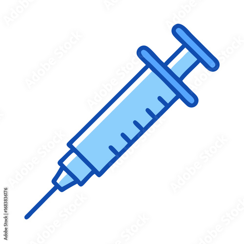 Blue syringe illustration against black background for medical concept
