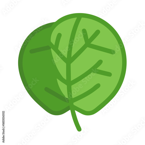 Two green spinach leaves simple flat design on black