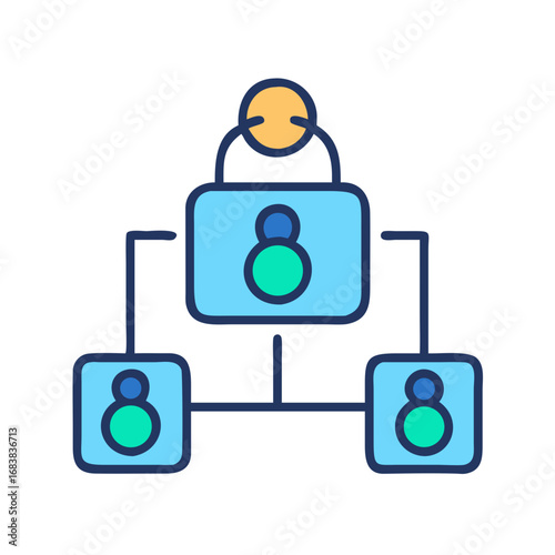 Hierarchy organizational chart with connecting lines and stylized persons