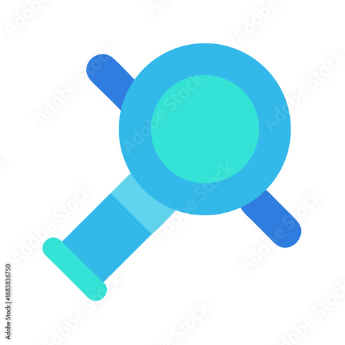 Blue stylized wind instrument illustration on black backdrop