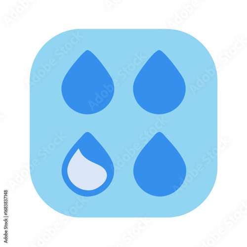 Four blue water droplets arranged symmetrically in rounded square