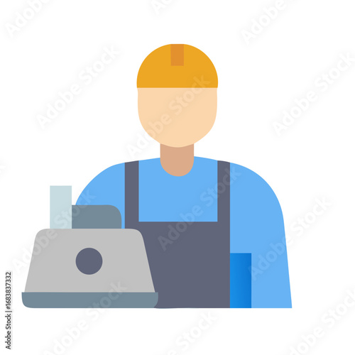 Worker with equipment icon illustration in flat style design