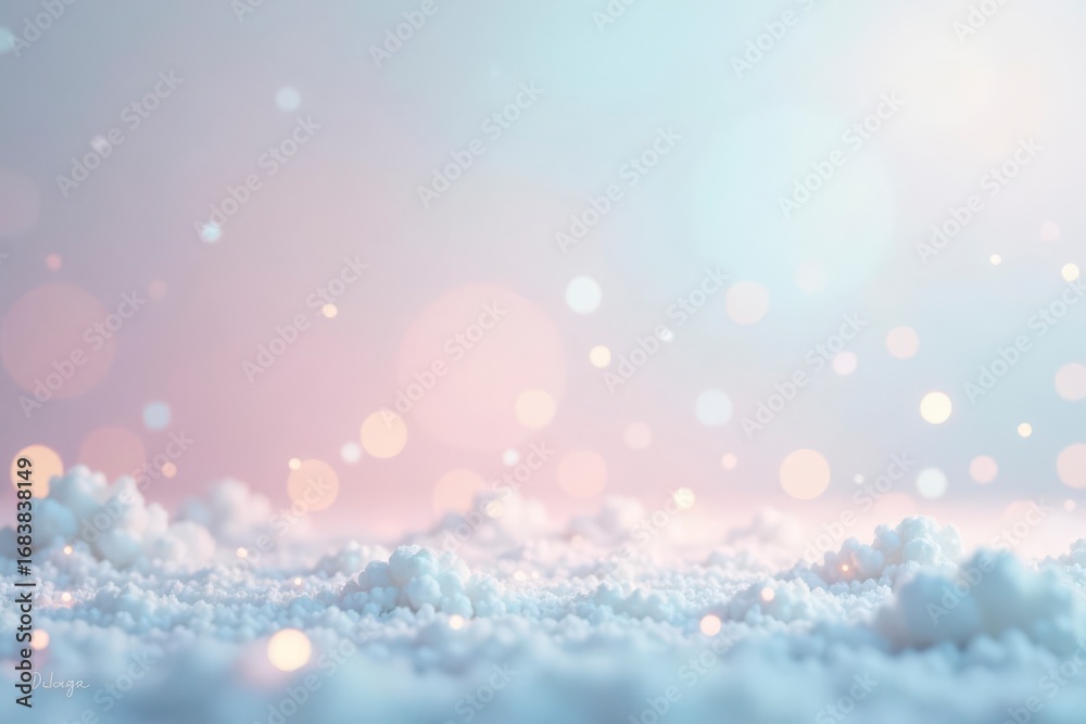 Naklejka premium Dreamlike Pastel Landscape with Soft White Clouds and Glimmering Lights