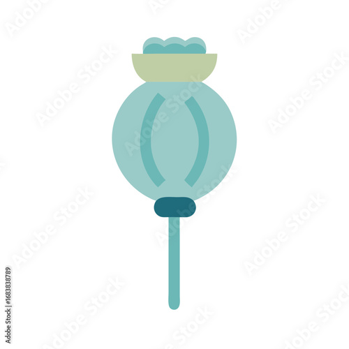 Stylized flat vector poppy flower isolated on black background
