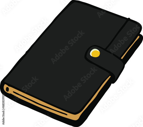 Closed black leather diary vector illustration isolated on white surface transparent background