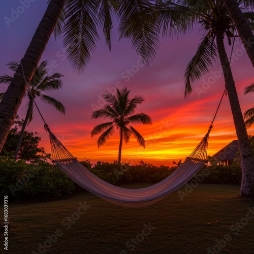 Relaxing Hammock at Sunset on Tropical Beach