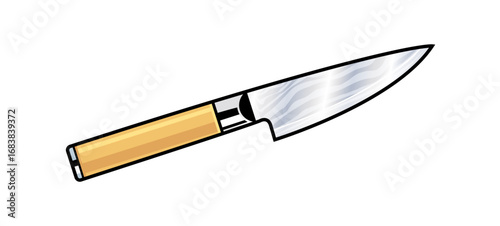 japanese style small petty paring knife damascus steel with wood handle icon isolated on transparent background vector