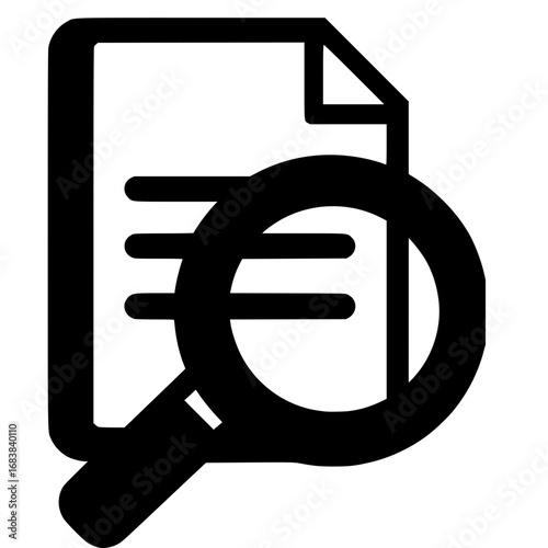 Minimalist Document with Magnifying Glass and Euro Sign – Financial Audit Vector Illustration