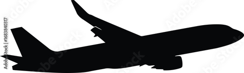 Silhouette of modern jet airplane ascending against white sky vector