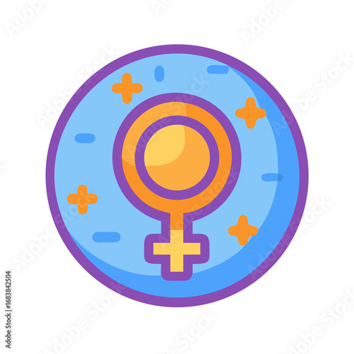Feminine symbol flat icon with stars and blue background