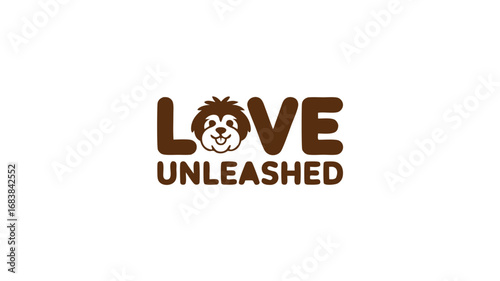 Love unleashed logo featuring a cute dog face, perfect for petrelated businesses and organizations