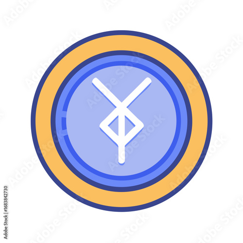 Abstract graphic flat design featuring rune symbol in circle