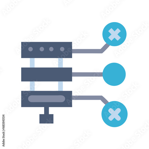 Network server disconnecting from cloud nodes flat vector illustration