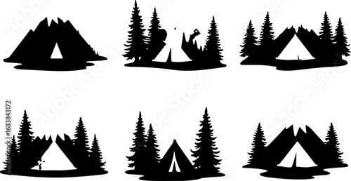 Vintage Camping Scene Silhouette Set"