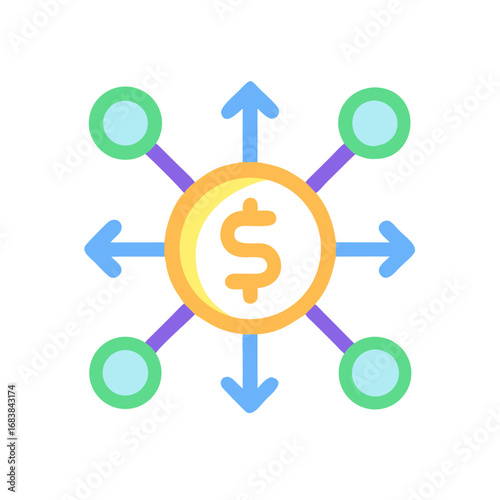 Decentralized finance flat design concept with dollar coin icon