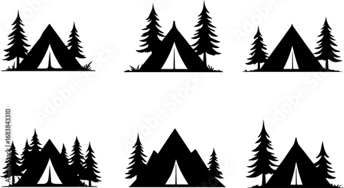 Vintage Camping Scene Silhouette Set"