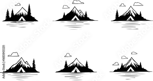 Vintage Camping Scene Silhouette Set"