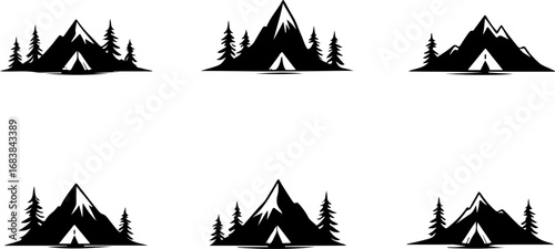 Vintage Camping Scene Silhouette Set"