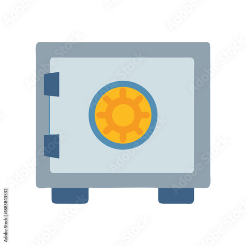 Isolated cartoon safe box on black background for security