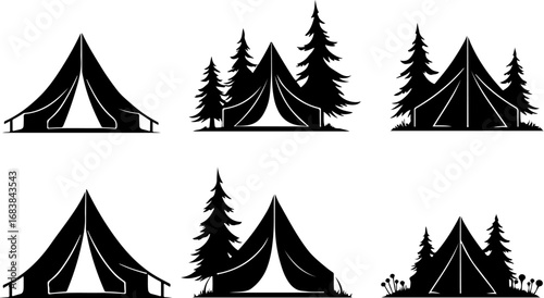 Vintage Camping Scene Silhouette Set"