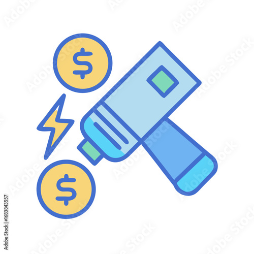 Dollar coins and gavel graphic on a black background
