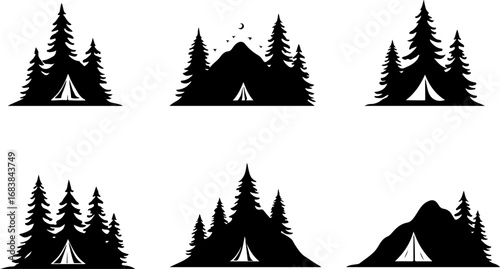 Vintage Camping Scene Silhouette Set"