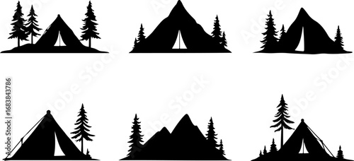 Vintage Camping Scene Silhouette Set"