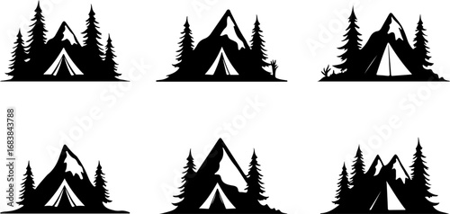 Vintage Camping Scene Silhouette Set"
