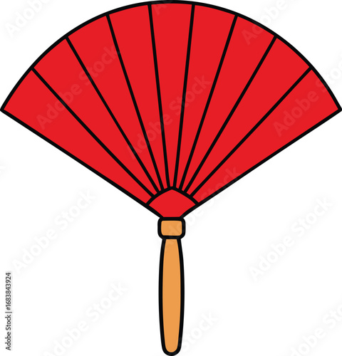 Elegant red silk folding fan open for asian cultural celebration vector illustration transparent background