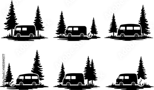 "Camper Van Camping Silhouette Set"