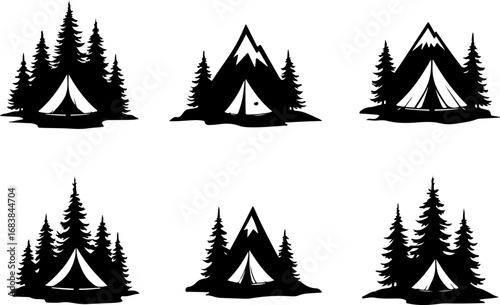Vintage Camping Scene Silhouette Set"